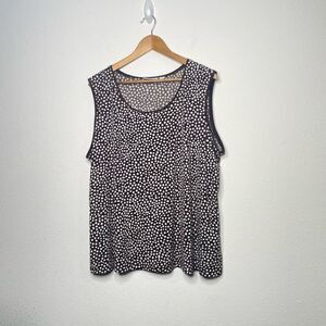 Susan Graver Liquid‎ Knit Brown Spotted Scoop Neck Sleeveless Top Plus Size 2X